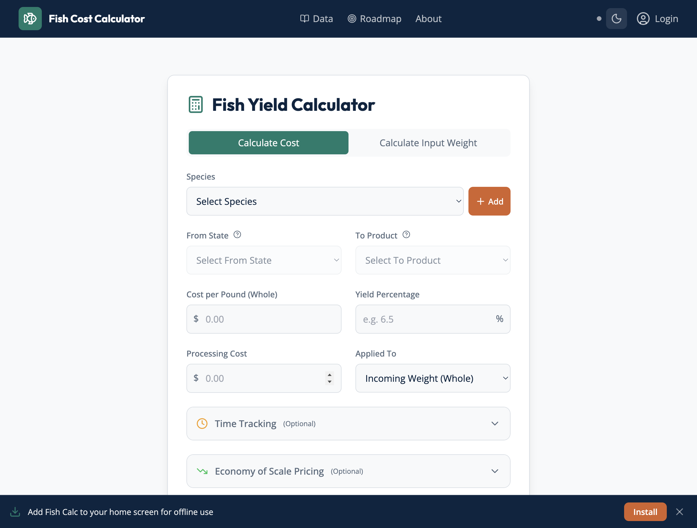 Fish Cost Calculator screenshot